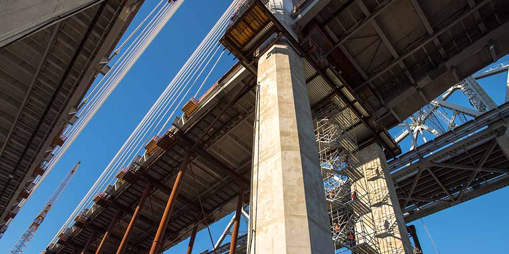 Steel reinforcing rods at the Goethals Bridge replacement project construction site.